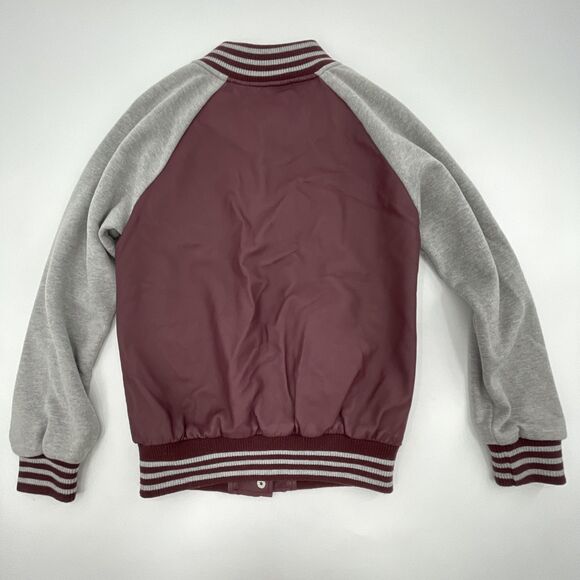 Forever 21 Varsity Jacket Womens Small Maroon Gray Letterman Snap Buttons *FLAW - Picture 5 of 11